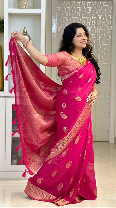 Charming Pink Jacquard Saree