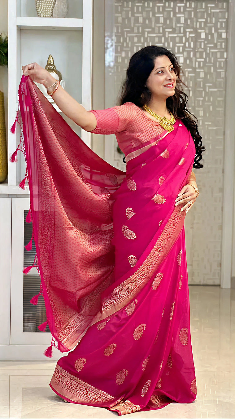 Charming Pink Jacquard Saree
