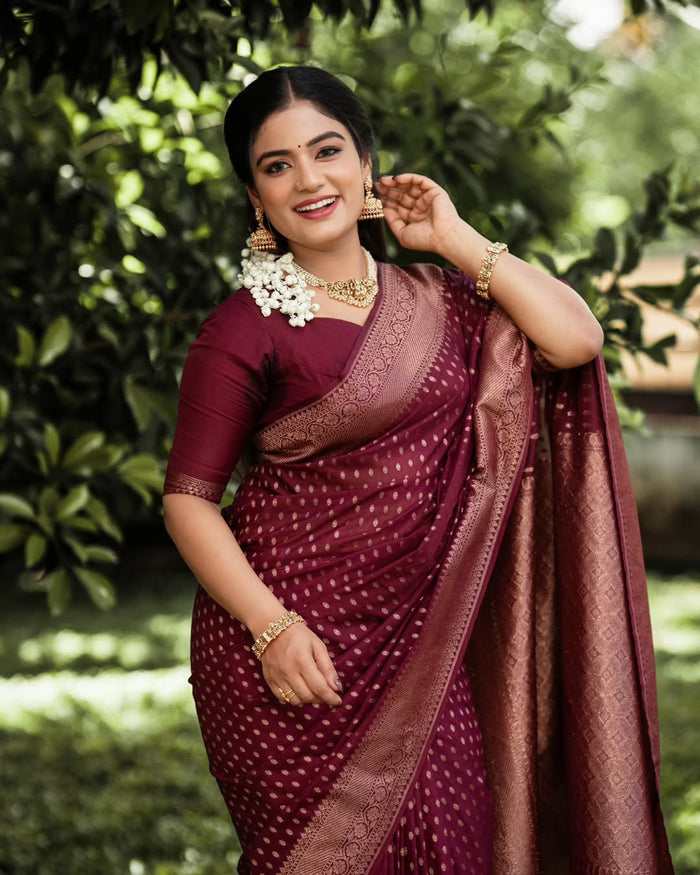 Royal Maroon Jacquard Saree for Festive & Wedding Elegance