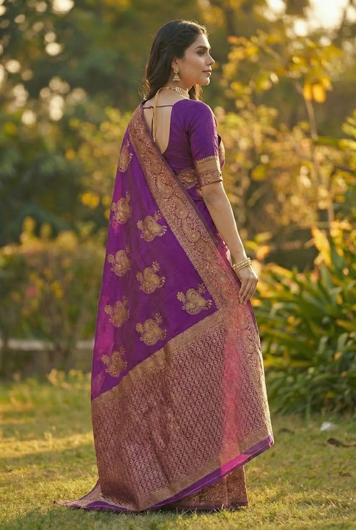 Luxurious Wine Jacquard Silk Saree with Rich Woven Detailing | Festive & Evening Elegance