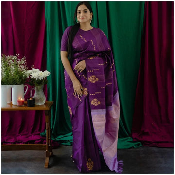 Premium Dark Purple Jacquard Saree for Festive, Wedding & Party Wear
