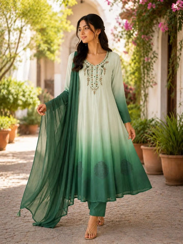 Green Embroidered Anarkali Suit Set