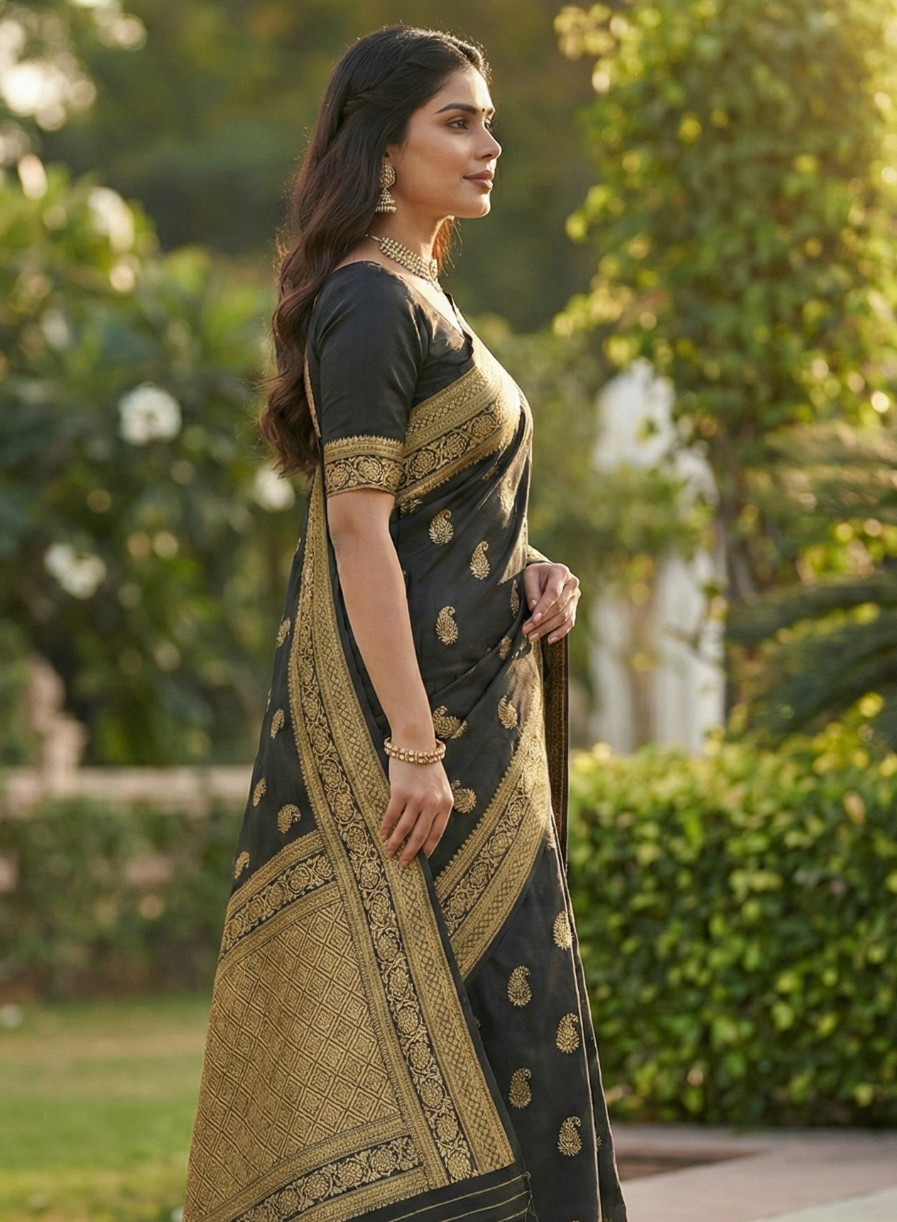 Classic Black Jacquard Saree