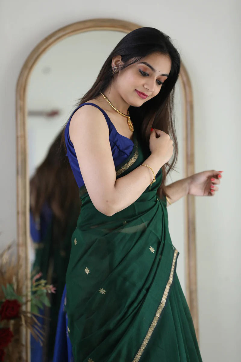 Blue Green Jacquard Saree