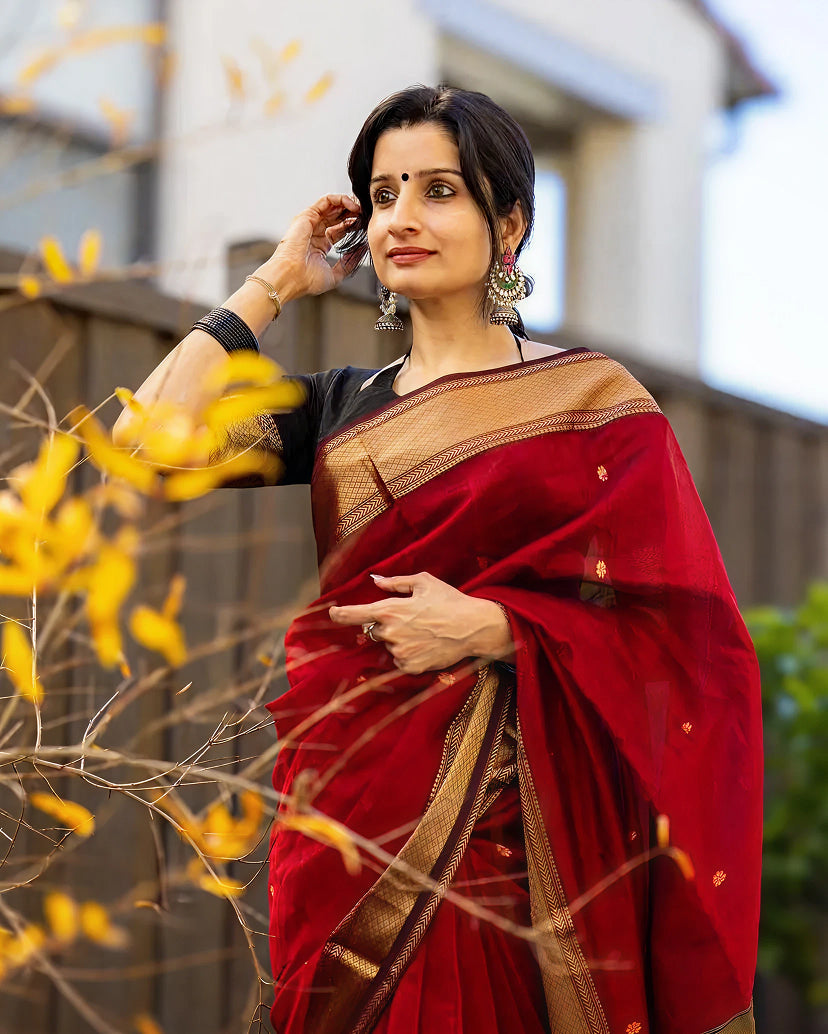 Red Jacquard Saree 