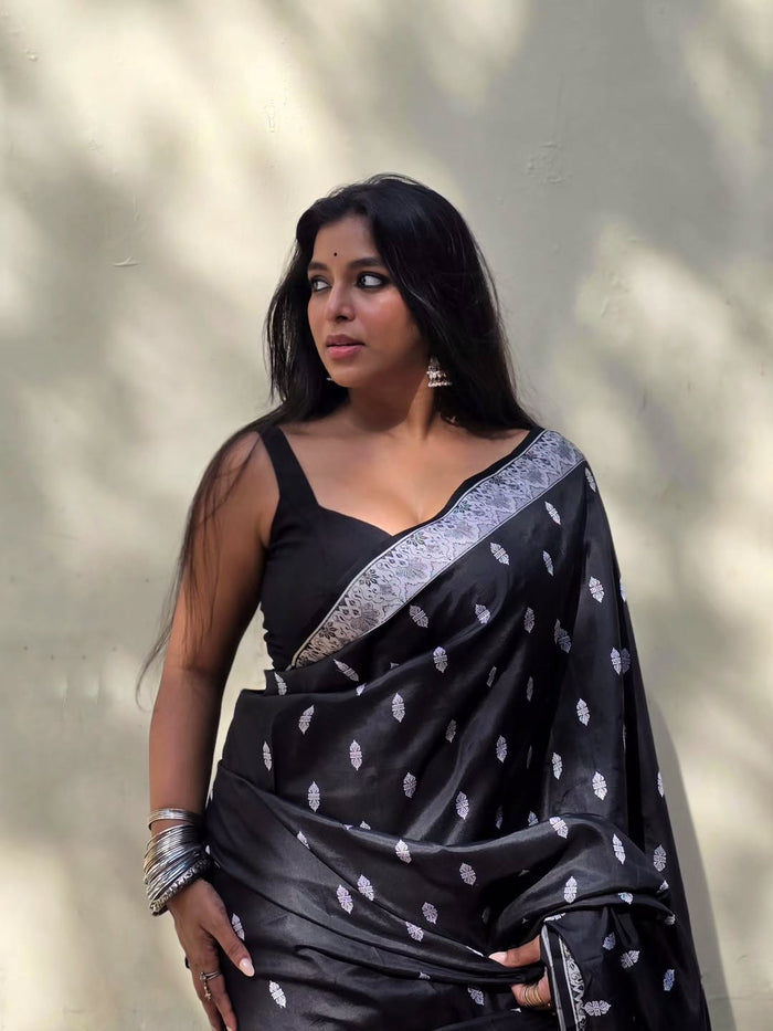 Classic Black Jacquard Saree – Timeless Woven Luxury with Modern Elegance
