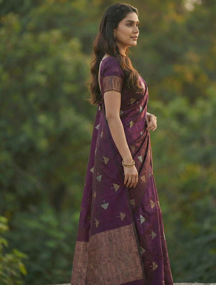 Elegant Wine Jacquard Saree – Premium Woven Saree in a Rich Festive Shade