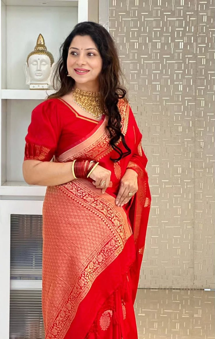 Timeless Red Jacquard Saree