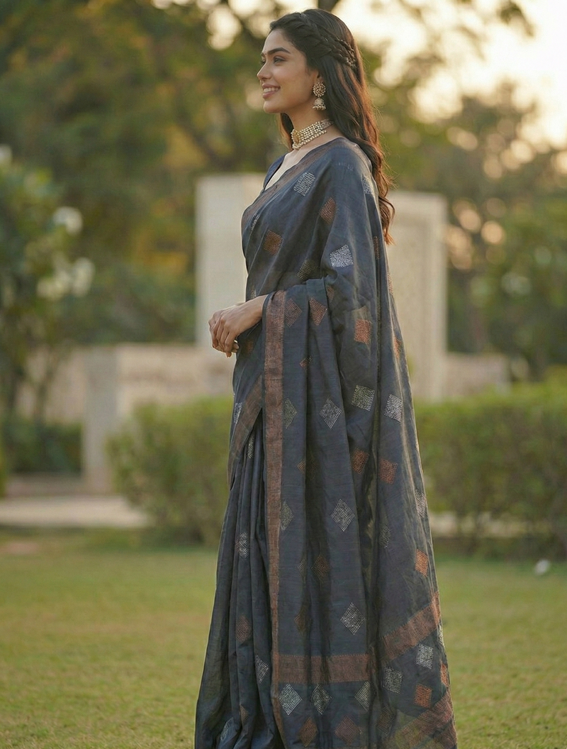 Grey Jacquard Saree