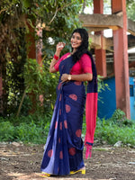 Soft silk blissful night blue colored, designer wear saree - Ibis Fab