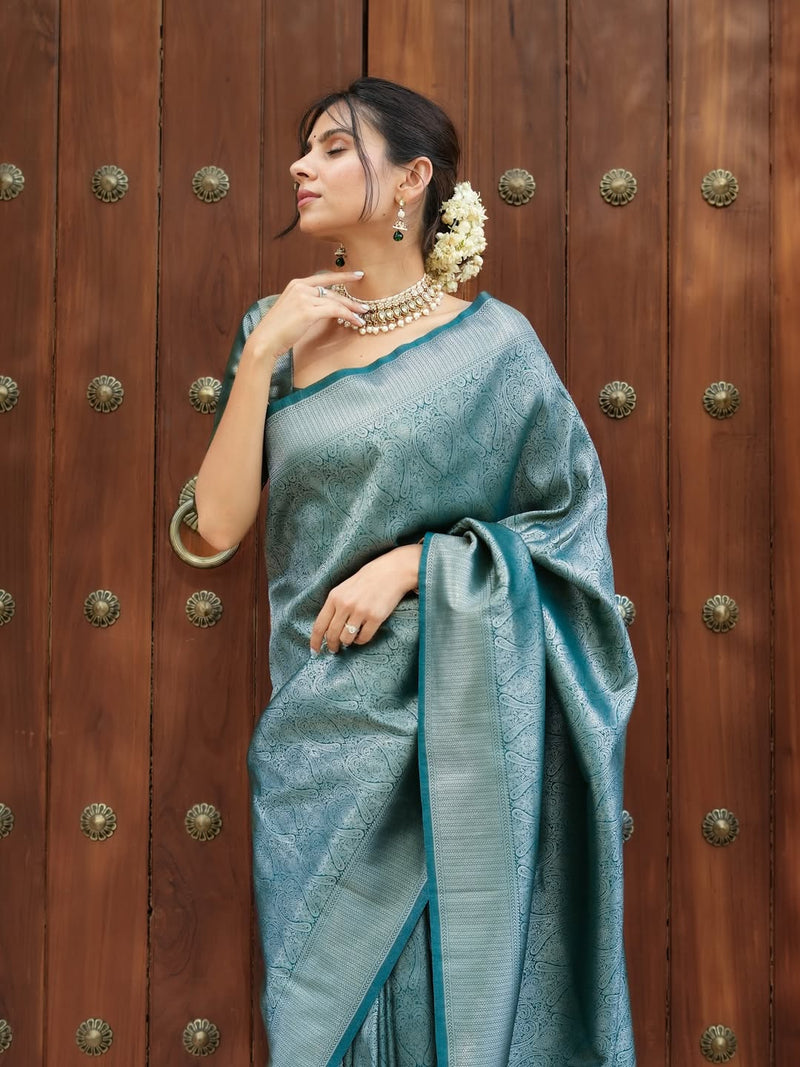 Peacock Blue Jacquard Saree