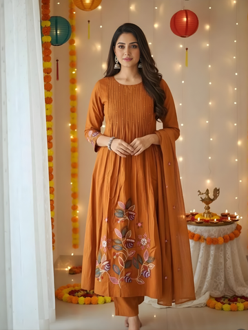 Aesthetic Mul Cotton Embroidery Madhavi Suit Set with Dupatta