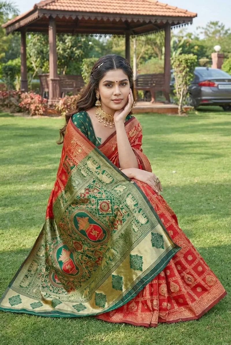 Pure Soft Silk Red Color Patola Saree