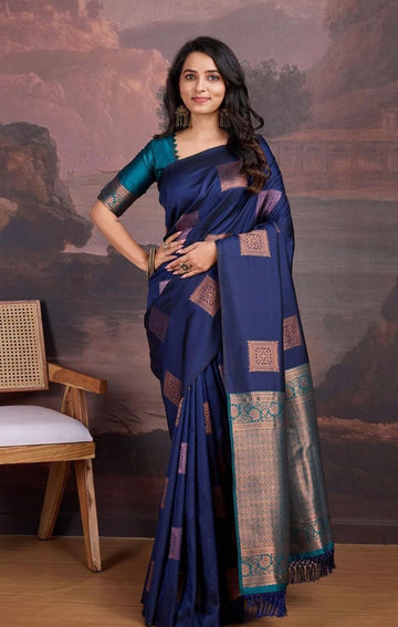 Elegant Dark Blue Jacquard Saree – Premium Indian Traditional Wear for Women