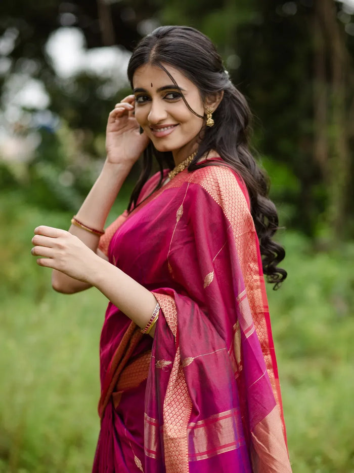 Dark Pink Jacquard Saree – Bold Woven Elegance with Festive Grace