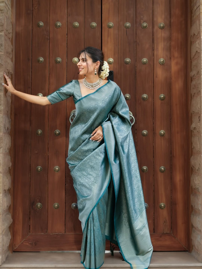 Peacock Blue Jacquard Saree