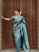 Peacock Blue Jacquard Saree