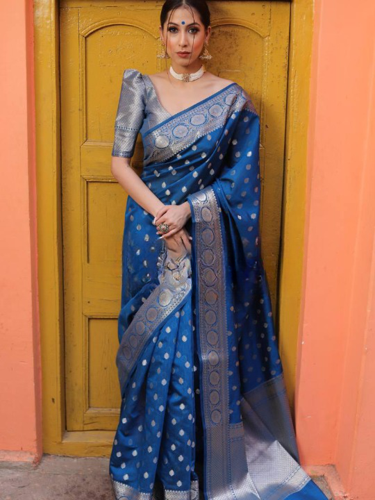Royal Blue Jacquard Saree