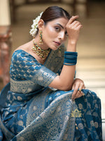 Tea Blue Jacquard Saree