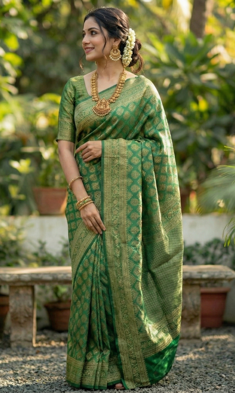 Mahendi Green Jacquard Saree