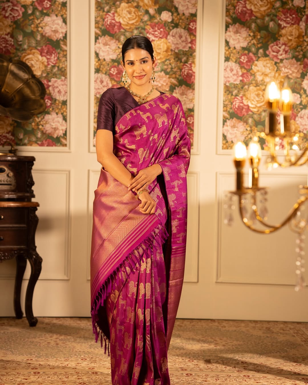 Dark Pink Jacquard Saree