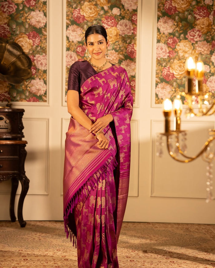 Dark Pink Jacquard Saree – Rich Festive Charm with a Luxurious Finish