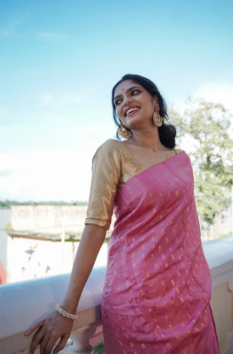Charming Pink Jacquard Saree