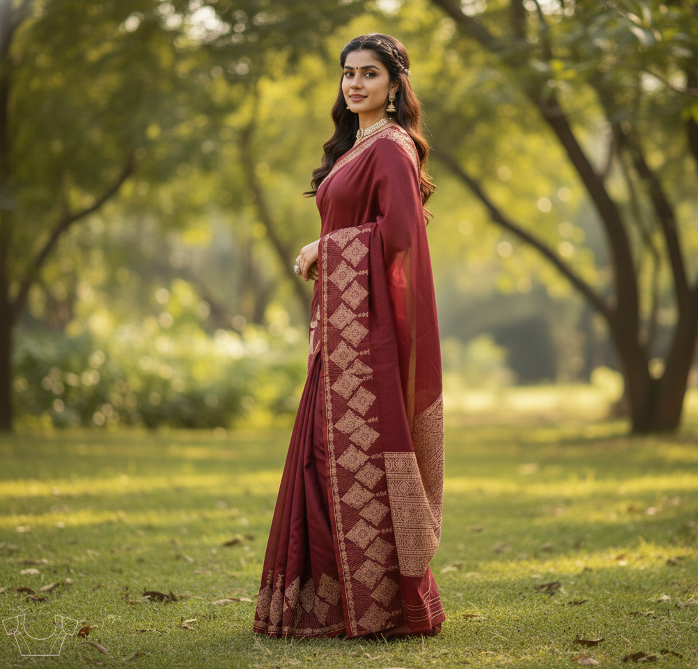 Dark Wine Red Jacquard Saree