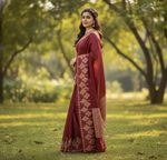 Dark Wine Red Jacquard Saree