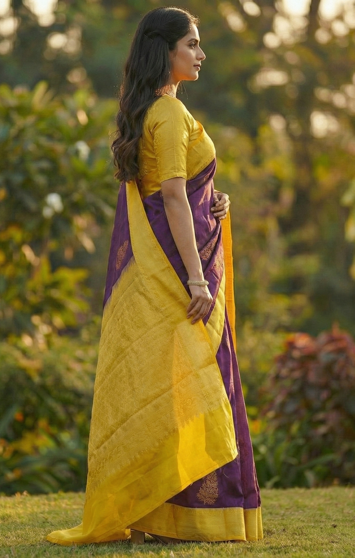 Purple Jacquard Saree – Royal Woven Saree for Weddings & Festive Celebrations