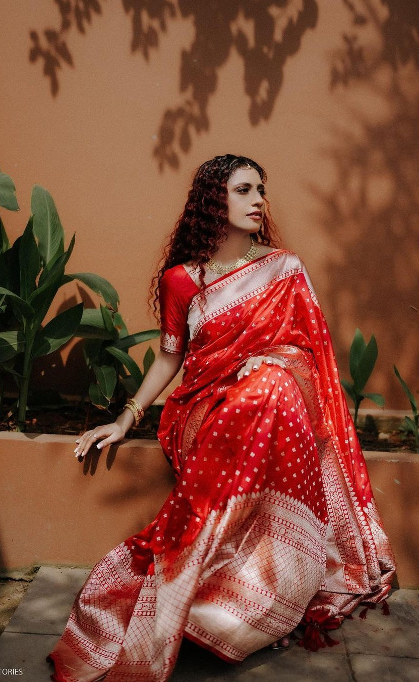 Vibrant Red Jacquard Saree