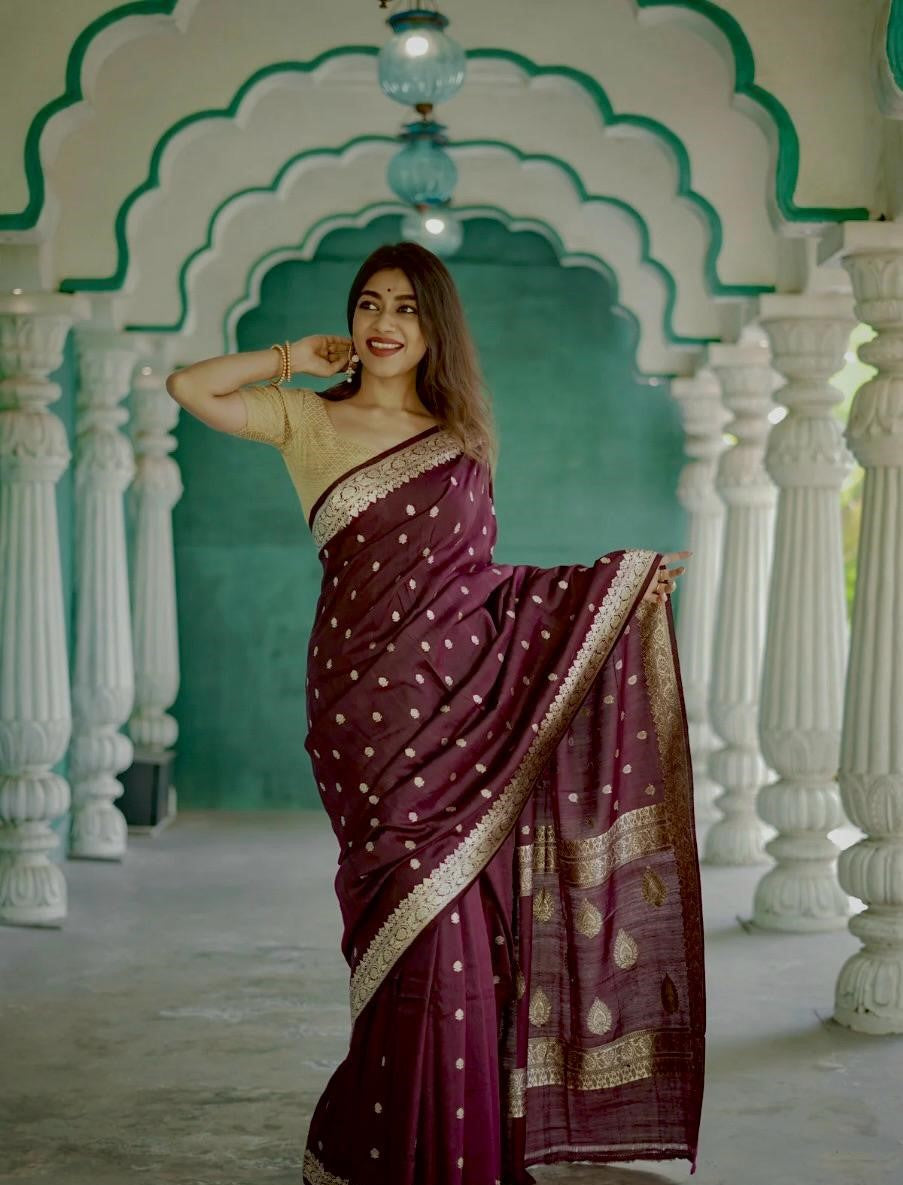 Wine Jacquard Saree