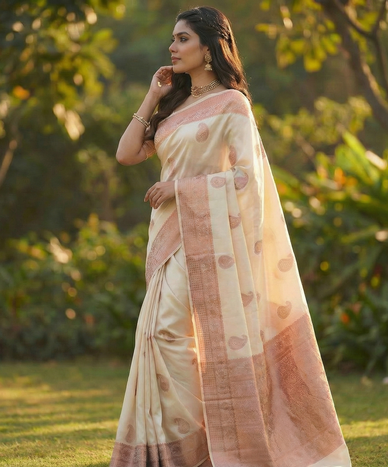 Off White Jacquard Saree