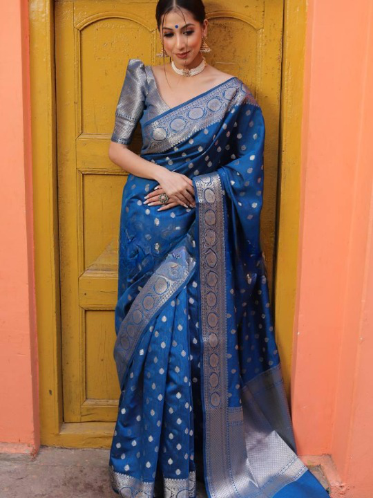Royal Blue Jacquard Saree