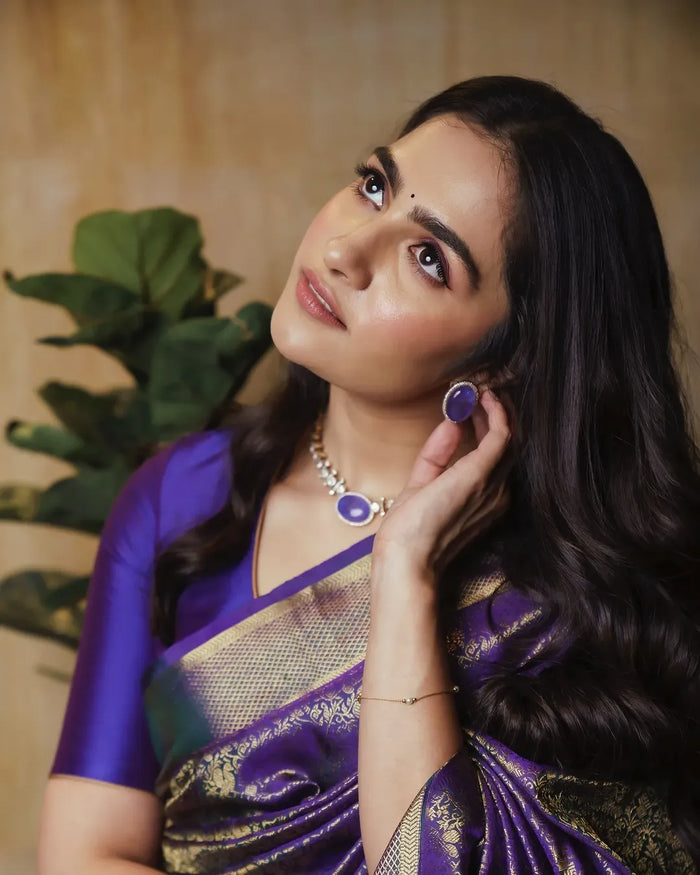 Royal Dark Purple Jacquard Saree for Wedding, Festive & Party Elegance