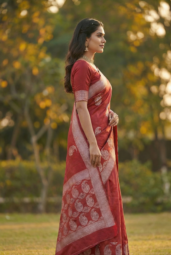 Elegant Maroon Jacquard Saree – Premium Traditional Indian Wear for Women