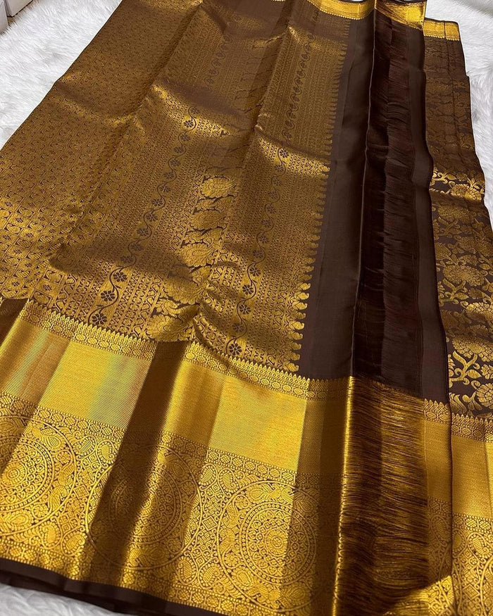 Premium Coffee Brown Jacquard Saree for Women – Elegant Festive & Party Wear