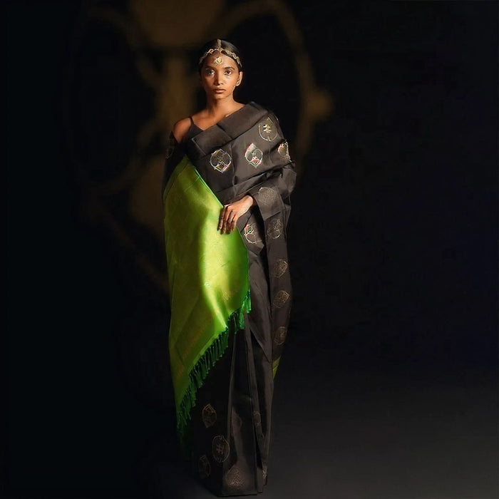 Luxury Black Jacquard Saree for Party, Festive & Wedding Elegance