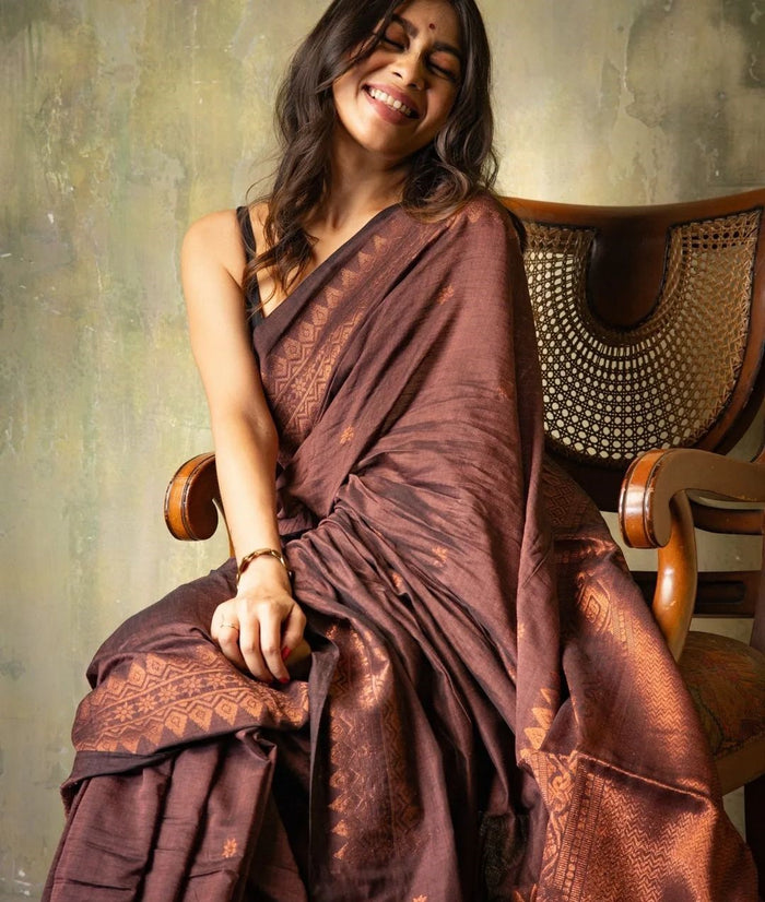 Luxurious Coffee Jacquard Saree – Elegant Festive & Party Wear Saree for Women