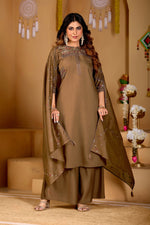 Elegant Brown Viscose Mango Silk Anarkali Kurti Set