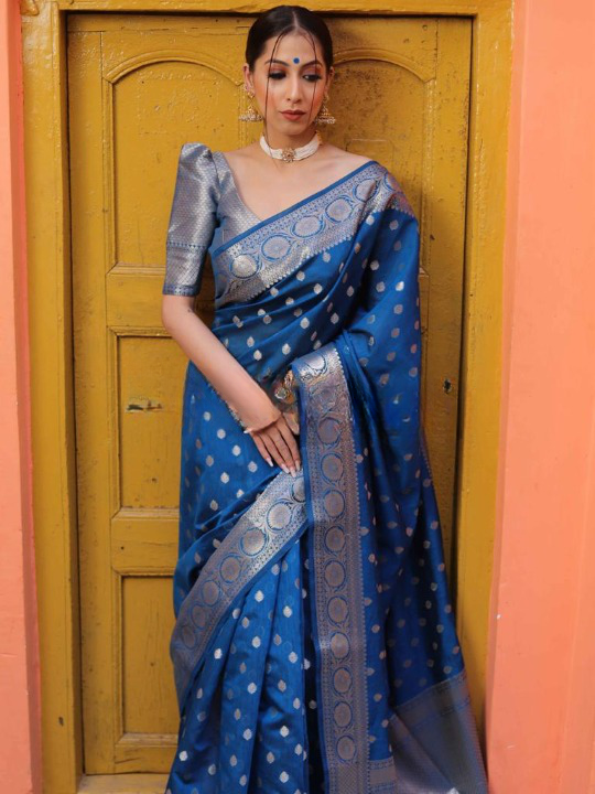 Royal Blue Jacquard Saree