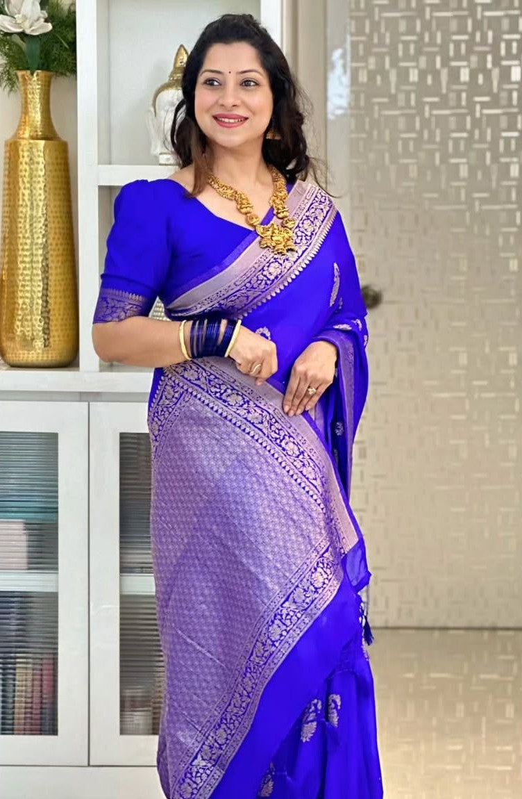 Elegant Blue Jacquard Saree
