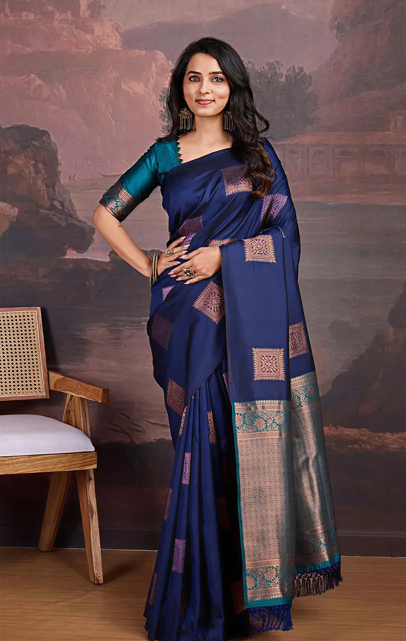 Elegant Dark Blue Jacquard Saree 