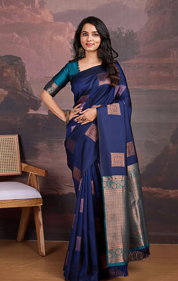 Elegant Dark Blue Jacquard Saree – Premium Indian Traditional Wear for Women