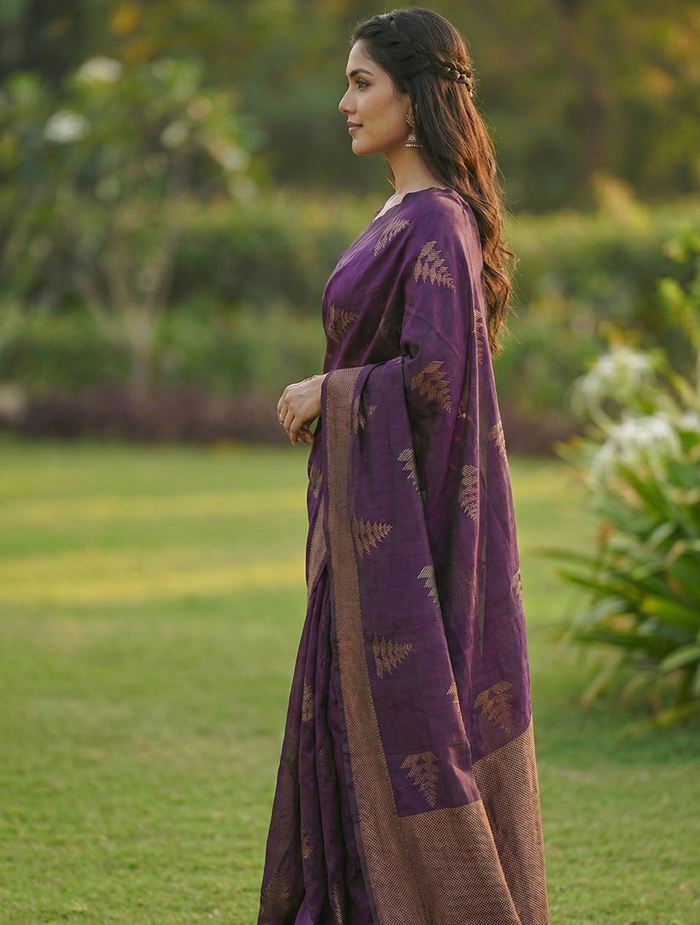 Stunning Purple Jacquard Saree – Elegant Indian Ethnic Wear for Festive Occasions