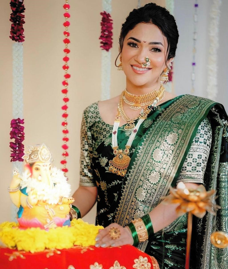 Elegant Green Jacquard Saree