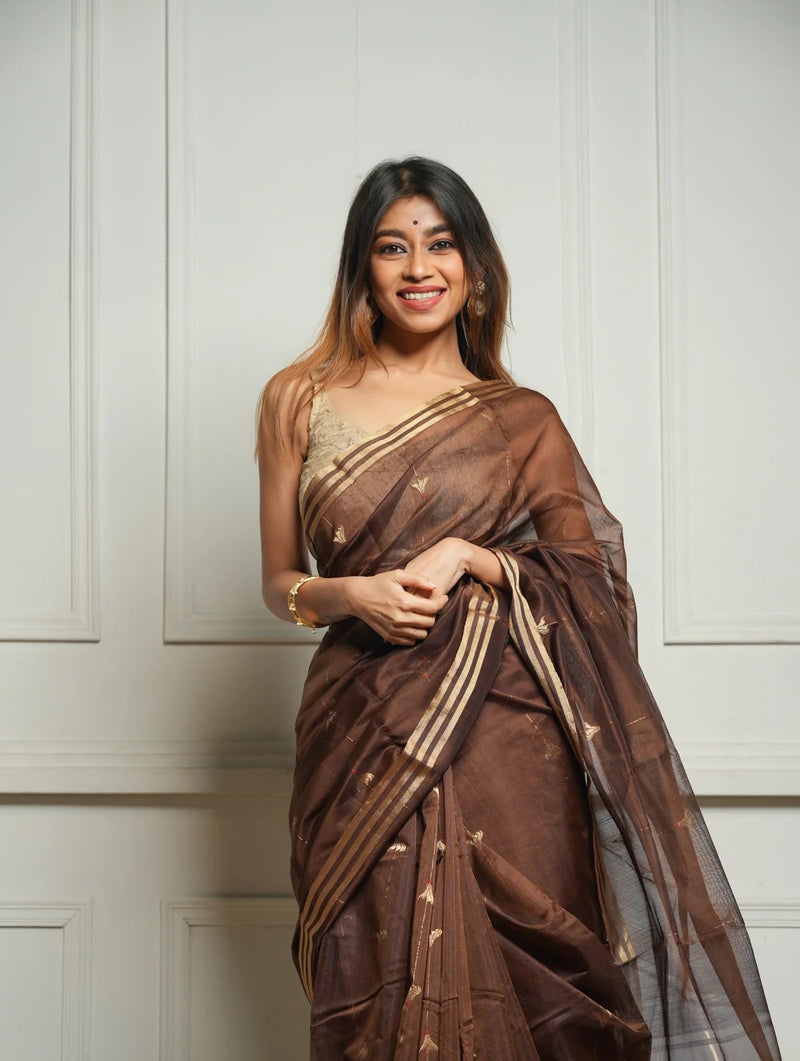 Coffee Brown Jacquard Saree