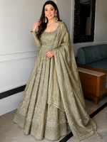 Grey Embroidered Anarkali Gown Set