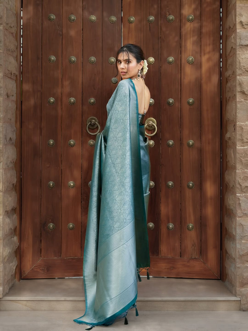 Peacock Blue Jacquard Saree