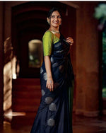 Majestic Dark Blue Jacquard Saree